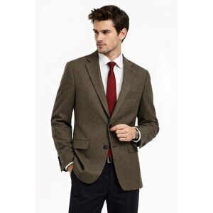 INDOCHINO jacket blazer sport coat brown herringbone 46R two button 100% wool